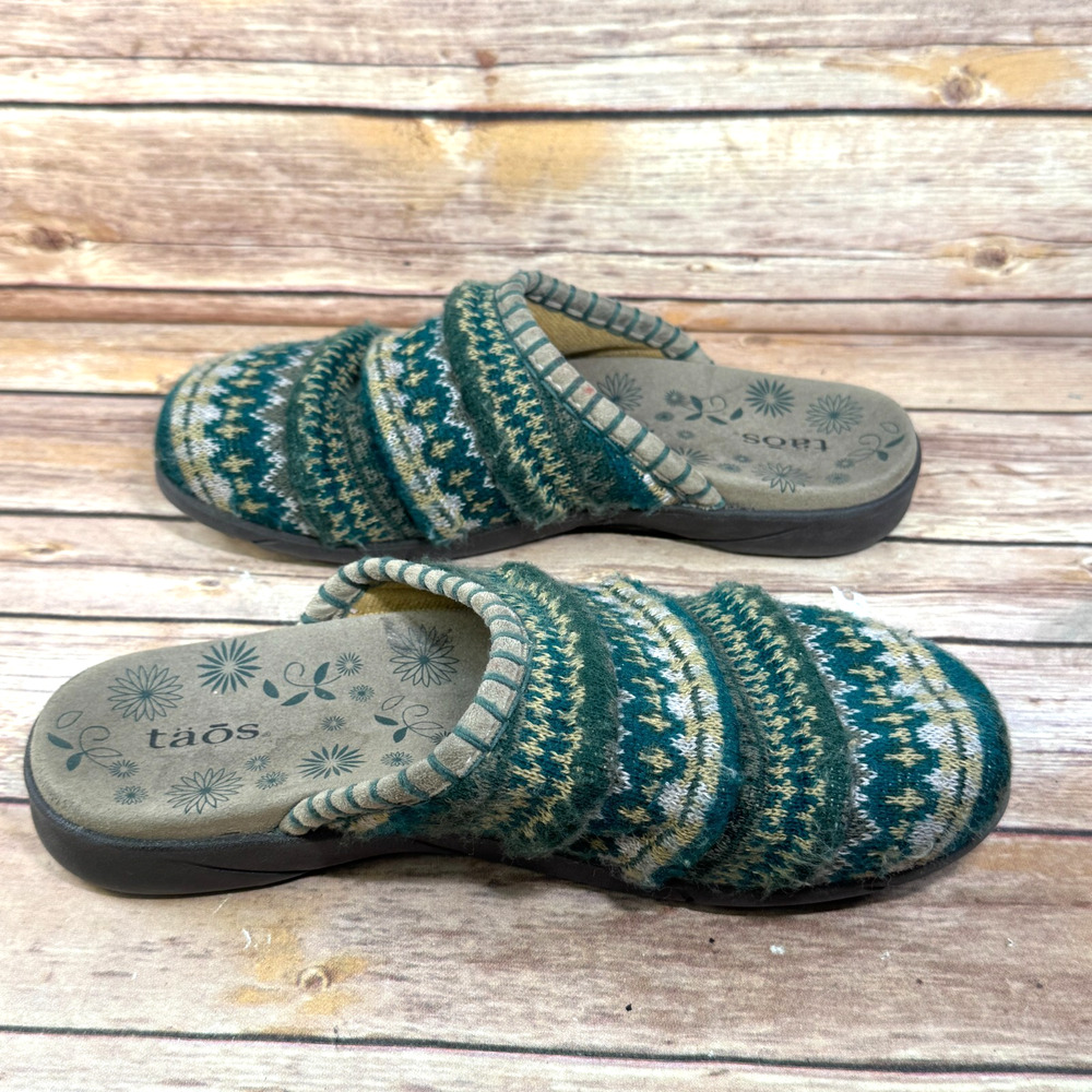 Taos Womens Wooly Green Nordic Fair Isle Slop On Mule Clog Comfort Shoes 8 - Picture 5 of 7